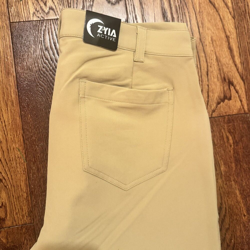 NWT ZYIA Active Performance Pants Men's M Khaki Office Chino Stretch Comfort